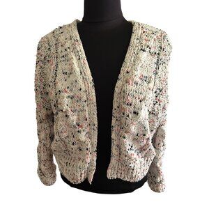 Moon & Madison Chunky Knit Ivory Pink Blue Cardigan Sweater Size XS